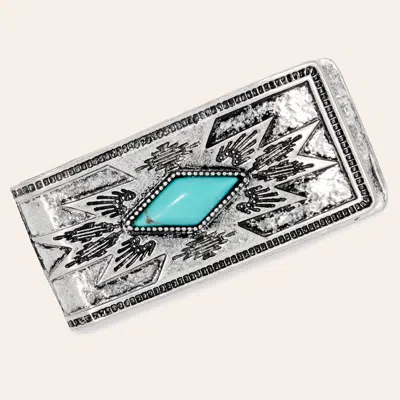 Justin Silver & Turquoise Aztec Money Clip In Blue