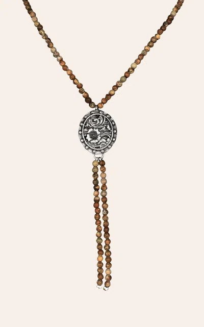 Justin Silver Flower Pendant & Beaded Strand Necklace In Brown