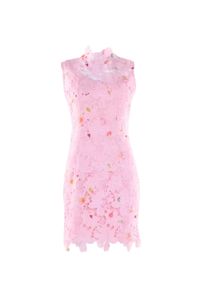 Justin Tong Embroidered Mini Dress In Bubblegum Pink