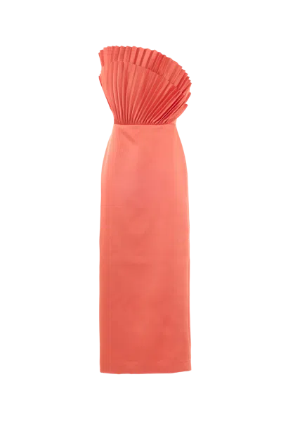 Justin Tong Rory Pleated Gown In Sunset Orange