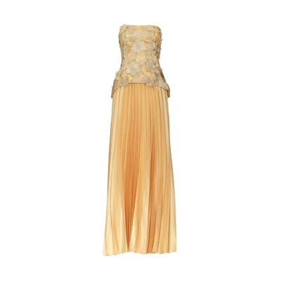 Justin Tong Women's Cascade Pleated Gown In Gold In Yellow
