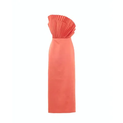 Justin Tong Women's Orange Rory Pleated Gown