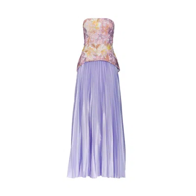 Justin Tong Women's Purple Cascade Pleated Gown In Lilac Coral
