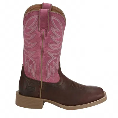 Justin Women's Buffalo Vamp Buffalo Top Cowgirl Boot - Medium In Brown Pink