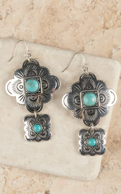 Justin Women's Silver Etched Double Concho With Turquoise Stone Earrings In Metallic
