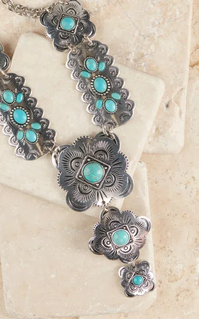 Justin Women's Silver Multiple Conchos With Turquoise Stone Accent Necklace In Metallic
