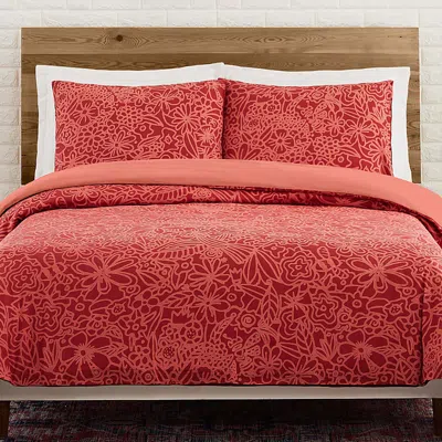 Justina Blakeney Birds And Bees Duvet Cover Set, Queen In Red