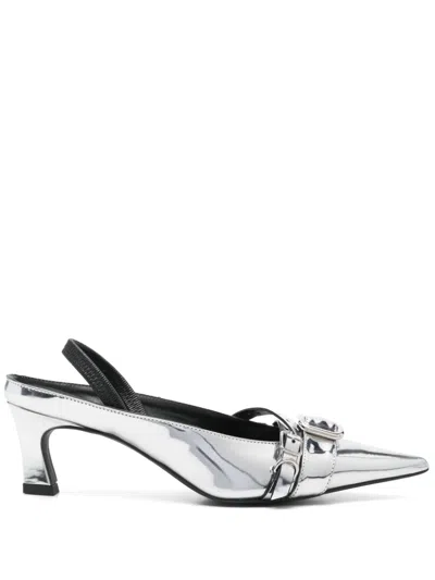 Justine Clenquet Silver Joan Slingback Heels