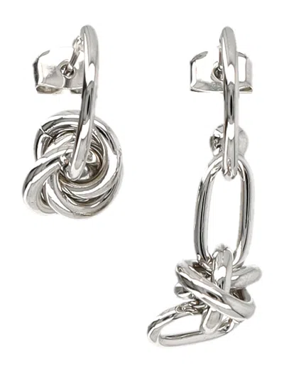 Justine Clenquet Daria Mismatched Hoop Earrings With Knot Link Chain Detail, 2 Cm / 4 Cm In Metallic