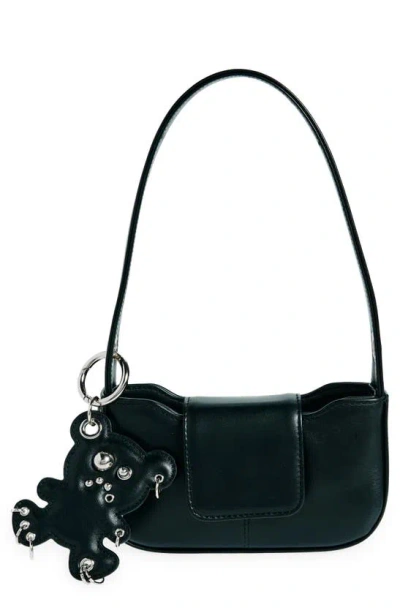 Justine Clenquet Dylan Faux Leather Shoulder Bag With Teddy Bear Bag Charm In Black W/ Teddy