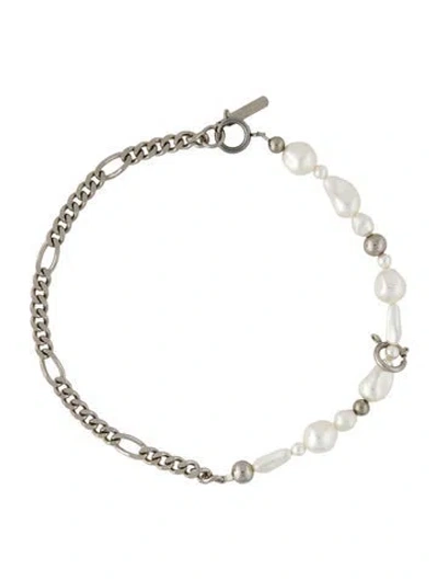 Pre-owned Justine Clenquet Faux Pearl Charly Choker Necklace, 15" In White