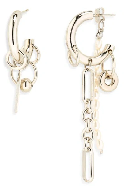 Justine Clenquet Iris Mismatched Chain Drop & Faux Pearl Earrings In Gold