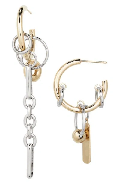 Justine Clenquet Iris Mismatched Two-tone Hoop Charm Earrings In Gold/palladium