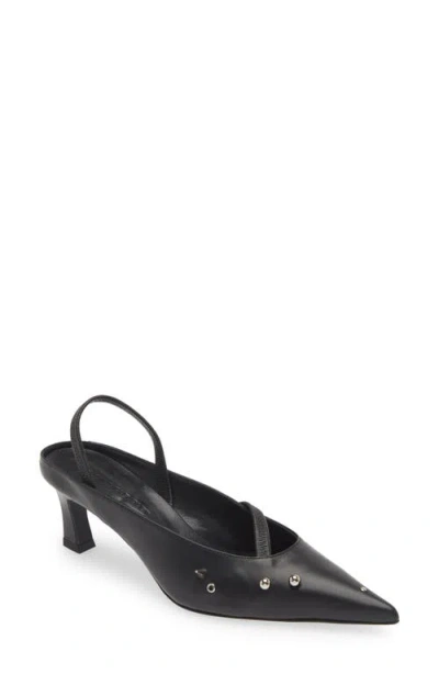 Justine Clenquet Joy Kitten Heel Pointed Toe Slingback Mule In Black