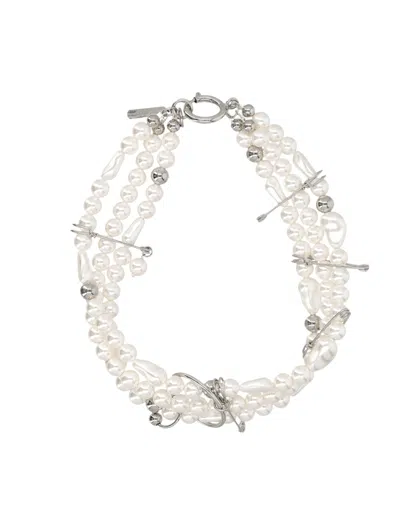 Justine Clenquet Layered White Pearl Choker With Silver Accents