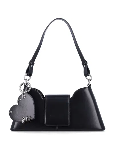 Justine Clenquet Marla Geometric Leather Handbag With Heart Charm, 14 Cm X 32 Cm X 7 Cm In Nero