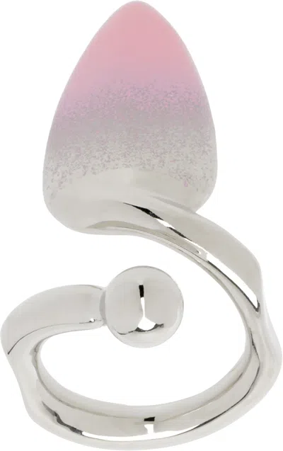 Justine Clenquet Silver & Pink Sam Nail Ring In Gradient Pink