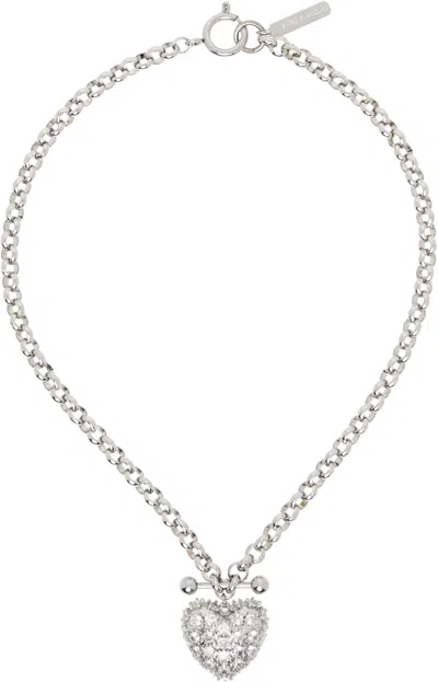 Justine Clenquet Silver Heart Crystal Necklace In Palladium
