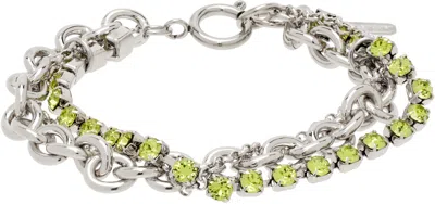Justine Clenquet Ssense Exclusive Silver Colin Bracelet In Green
