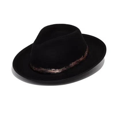 Justine Hats Women's Black Fedora Hat With Exclusive Golden Foil Print