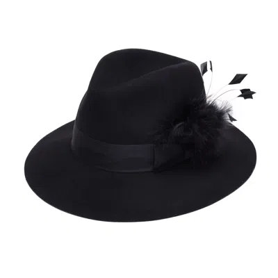 Justine Hats Women's Black Wide Fedora With Feathers