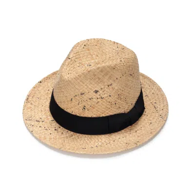 Justine Hats Women's Neutrals Straw Fedora Hat With Black Print Texture