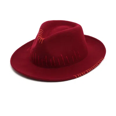 Justine Hats Women's Red Fedora With Hand Embroider