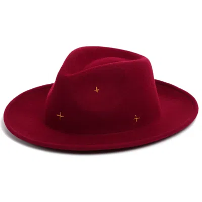 Justine Hats Women's Red Fedora With Hand Embroidery