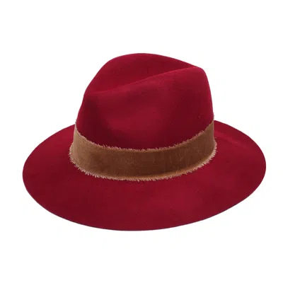 Justine Hats Women's Red Fedora With Velvet Band