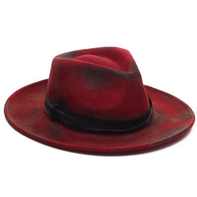 Justine Hats Women's Red Felt Fedora With Unique Handmade Burning Texture