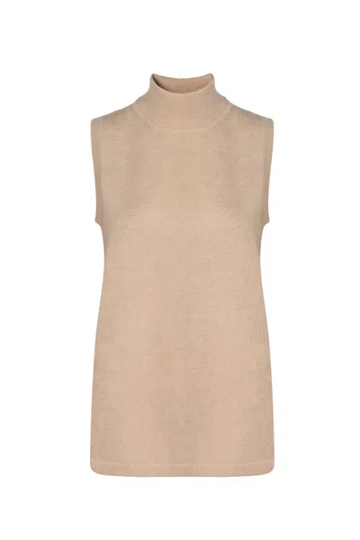 Justlove Women's Neutrals Sleeveless Cashmere Turtleneck Sensual Beige