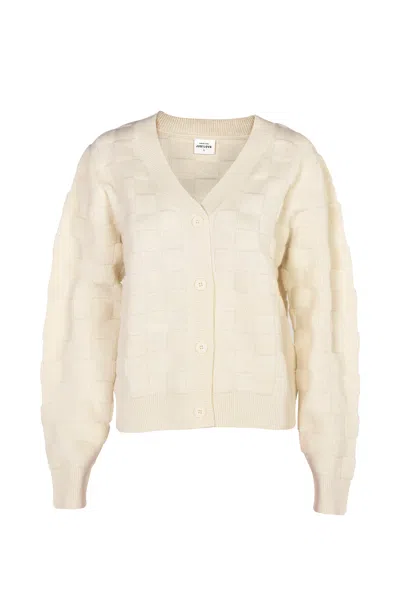 Justlove Women's Neutrals / White Merino Cardigan Checkers White