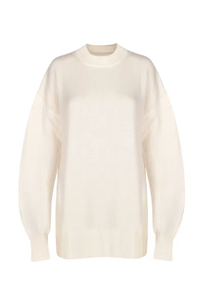 Justlove Women's Oversize Cashmere Crewneck Organic Beige Offwhite In White