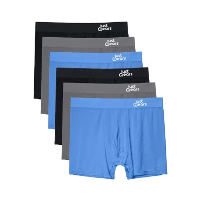 Justwears Men's Black / Blue / Grey Super Soft Boxer Briefs - Anti-chafe & No Ride Up Design - Six Pack - Blac In Black/blue/grey