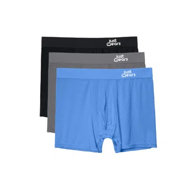 Justwears Men's Black / Blue / Grey Super Soft Boxer Briefs - Anti-chafe & No Ride Up Design - Three Pack - Bl In Black/blue/grey