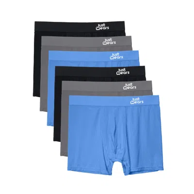 Justwears Men's Black / Blue / Grey Super Soft Boxer Briefs With Pouch - Anti-chafe & No Ride Up Design - Six In Black/blue/grey
