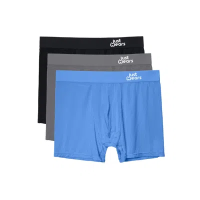 Justwears Men's Black / Blue / Grey Super Soft Boxer Briefs With Pouch - Anti-chafe & No Ride Up Design - Thre In Black/blue/grey