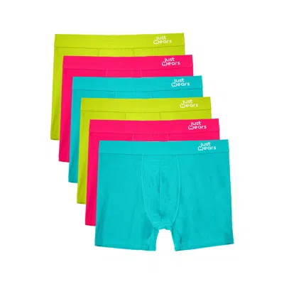 Justwears Men's Blue / Green / Pink Super Soft Boxer Briefs With Pouch - Anti-chafe & No Ride Up Design - Six In Multi
