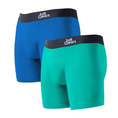 Justwears Men's Blue / Green Super Soft Boxer Briefs Anti-chafe & No Ride Up Design - Two Pack With & Without In Blue/green
