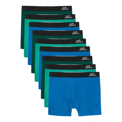 Justwears Men's Blue / Green Super Soft Boxer Briefs With Pouch - Anti-chafe & No Ride Up Design - Nine Pack - In Blue/green