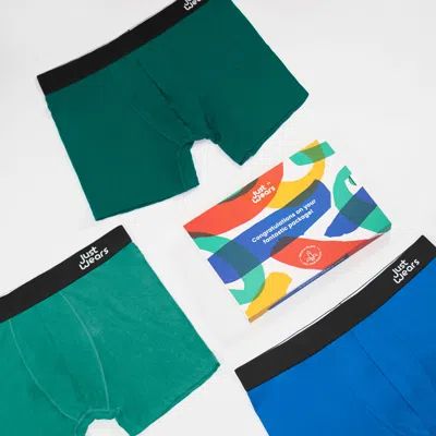 Justwears Men's Blue / Green Super Soft Boxer Briefs With Pouch - Anti-chafe & No Ride Up Design - Three Pack In Blue/green
