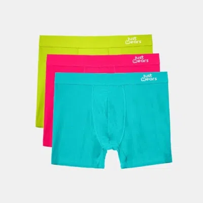 Justwears Men's Green / Blue / Pink Super Soft Boxer Briefs With Pouch - Anti-chafe & No Ride Up Design - Thre In Green/blue/pink