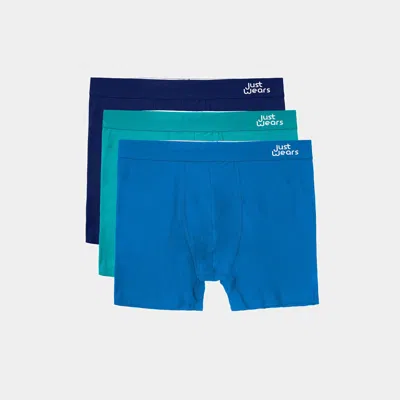 Justwears Men's Green / Blue Super Soft Boxer Briefs - Anti-chafe & No Ride Up Design - Three Pack - Blues & G In Green/blue