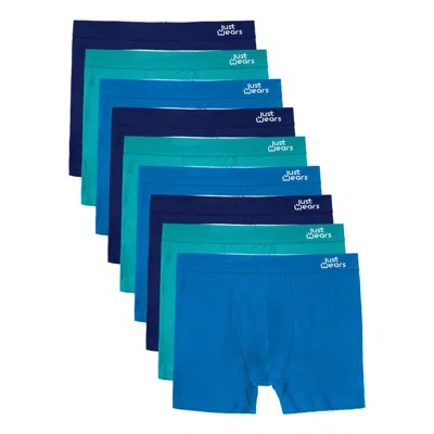 Justwears Men's Green / Blue Super Soft Boxer Briefs - Anti-chafe & No Ride Up Design - Nine Pack - Blues & Gr In Green/blue