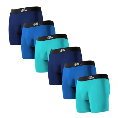 Justwears Men's Green / Blue Super Soft Boxer Briefs With Pouch - Anti-chafe & No Ride Up Design - Six Pack - In Green/blue
