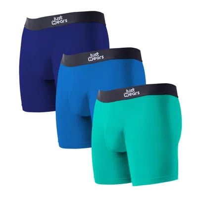 Justwears Men's Green / Blue Super Soft Boxer Briefs With Pouch - Anti-chafe & No Ride Up Design - Three Pack In Green/blue