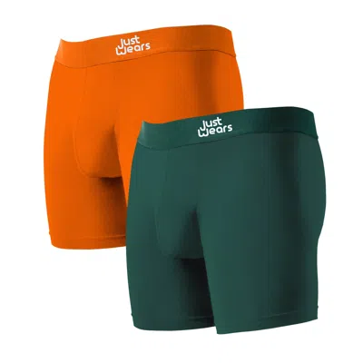 Justwears Men's Green / Yellow / Orange Super Soft Boxer Briefs Anti-chafe & No Ride Up Design - Two Pack With In Multi