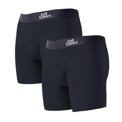 Justwears Men's Super Soft Boxer Briefs - Anti-chafe & No Ride Up Design - Two Pack With & Without Pouch - Bla In Black