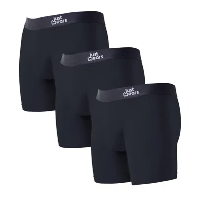 Justwears Men's Super Soft Boxer Briefs With Pouch - Anti-chafe & No Ride Up Design - Three Pack - Black