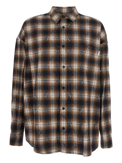 JUUNJ ARGYLE CHECK DAMAGED SHIRT